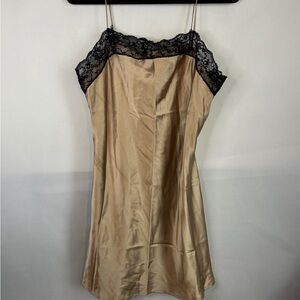 NWT Abercrombie & Fitch Satin Mini Slip Dress Champagne Lace Trim